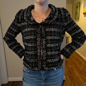 WEILL Blazer Women's Black and White Blazer Jacket US Size 10 Fringe Trim